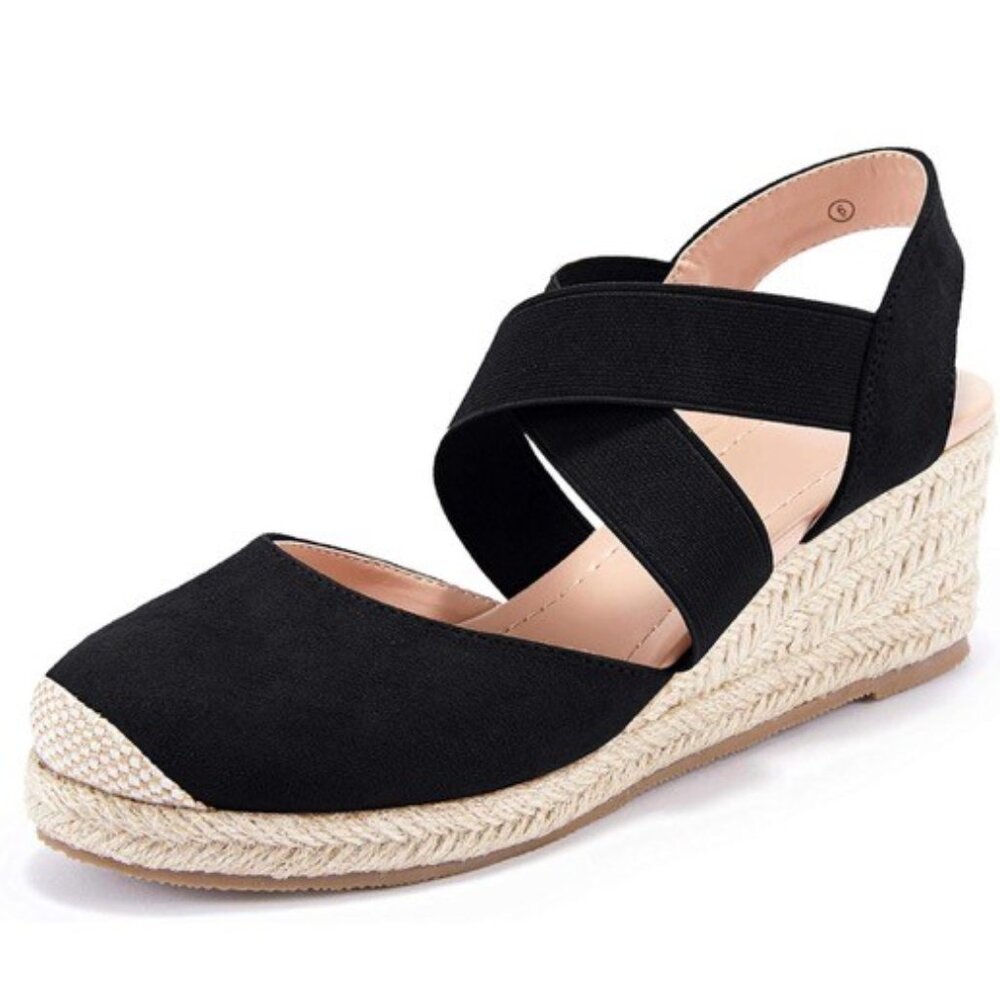 NWT Womens Closed Toe Espadrilles Wedge Sandals Platform Heel Sandals Size 9